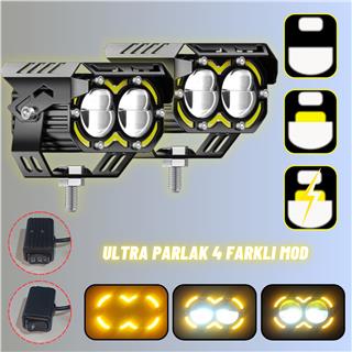 LED DRL Motosiklet Sis Farı Çakarlı Off Road 4 Mod Delici Yüksek Performans Metal Far Seti