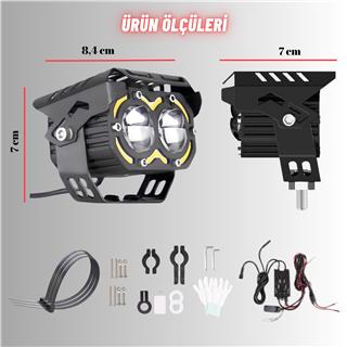 LED DRL Motosiklet Sis Farı Çakarlı Off Road 4 Mod Delici Yüksek Performans Metal Far Seti
