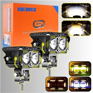 LED DRL Sinyalli Motosiklet Sis Farı Çakarlı Çift Renk 4 Modlu Delici Yüksek Performans Set