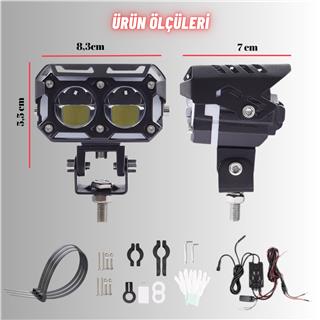 LED DRL Sinyalli Motosiklet Sis Farı Çakarlı Çift Renk 4 Modlu Delici Yüksek Performans Set
