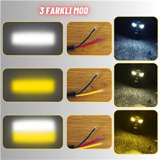 LED Motosiklet Aydınlatma Sis Lambası Skull Tasarımlı 3 Modlu 12V-24V Yüksek Performanslı Far 1 Adet