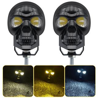 LED Motosiklet Aydınlatma Sis Lambası Skull Tasarımlı 3 Modlu 12V-24V Yüksek Performanslı Far 1 Adet