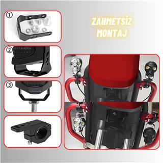 LED Motosiklet Aydınlatma Sis Lambası Skull Tasarımlı 3 Modlu 12V-24V Yüksek Performanslı Far 1 Adet