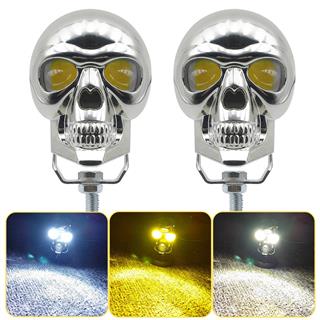 LED Motosiklet Aydınlatma Sis Lambası Skull Tasarımlı 3 Modlu 12V-24V Yüksek Performanslı Far 1 Adet