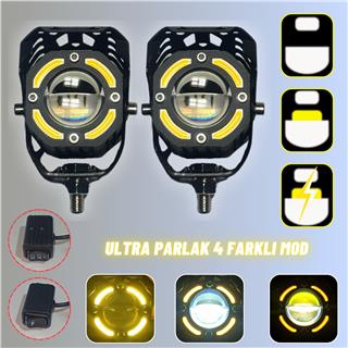 LED Motosiklet ve Off Road Sis Farı Çakarlı Ultra Parlak 4 Modlu Yüksek Performans Metal 12V-24V