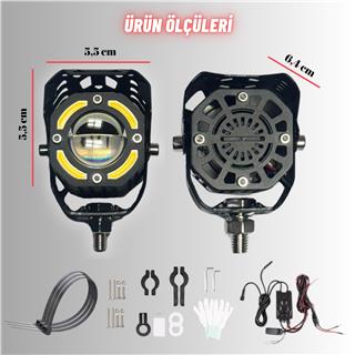 LED Motosiklet ve Off Road Sis Farı Çakarlı Ultra Parlak 4 Modlu Yüksek Performans Metal 12V-24V