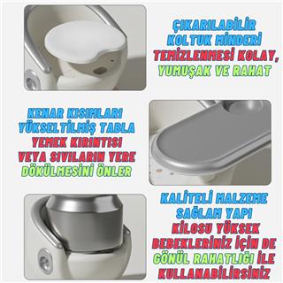 Mama ve Yemek Sandalyesi 1-8 Yaş Uyumlu Minderli Devrilmez Çocuk Oyun Koltuğu Gri