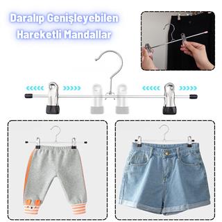 Metal Etek Pantolon Askısı Hareketli Mandallı Paslanmaz Metal Mağaza ve Ev Tipi Elbise Askısı 50 Adet