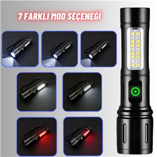 Metal LED El Feneri SOS Flaş Uzun Menzil 7 Mod Kamp Araç İçi Piknik için Ultra Güçlü Fener ve Işıldak