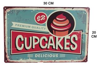 Metal Tabela Cupcakes Retro Tasarım 20X30 Cm
