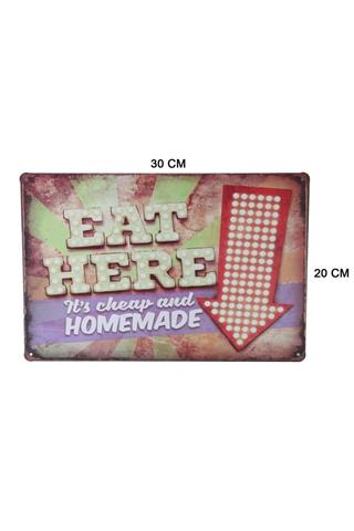 Metal Tabela Dekoratif Eat Here Dekor Duvar Süsü 30x20 Cm