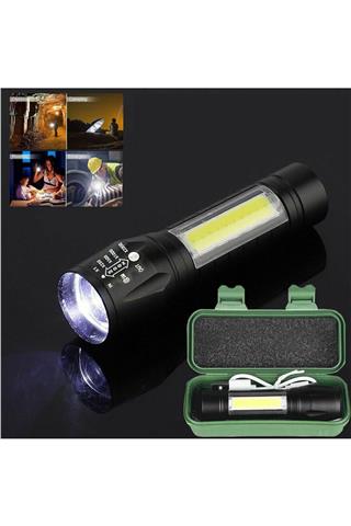 Mini El Feneri Ultra Güçlü Cob Led Şarjlı Avcılık Kamp Deprem Çantası Feneri
