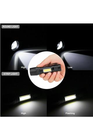 Mini El Feneri Ultra Güçlü Cob Led Şarjlı Avcılık Kamp Deprem Çantası Feneri