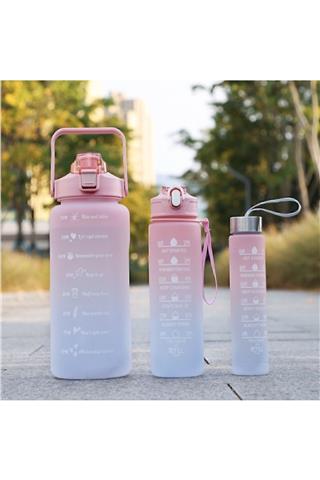 Motivasyonel 3 lü Set Su Matarası 2 lt+900 ml+600 ml Tritan Spor Salonu Suluk