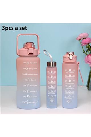 Motivasyonel 3 lü Set Su Matarası 2 lt+900 ml+600 ml Tritan Spor Salonu Suluk