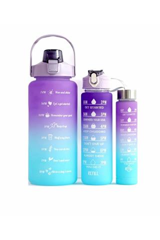 Motivasyonel 3 Lü Set Su Matarası 2 Lt 900 ml 600 ml Tritan Spor Salonu Suluk