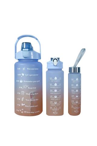 Motivasyonel 3lü Set Su Matarası Su Şişesi Suluk 2lt+900ml+600ml Tritan Spor Salonu Su Şişesi Suluk