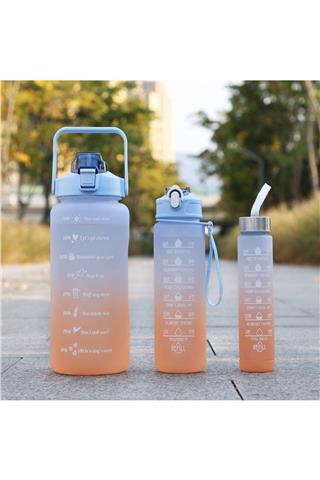 Motivasyonel 3lü Set Su Matarası Su Şişesi Suluk 2lt+900ml+600ml Tritan Spor Salonu Su Şişesi Suluk