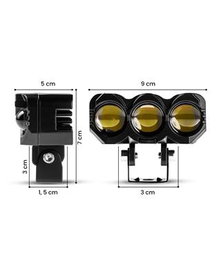 Motosiklet 3 Led Lazer Sis Farı  1 ADET Metal Kasa Baykuş Model Delici Beyaz Sarı Çift Renk 12-80 V