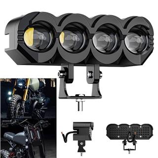 2 ADET Motosiklet 4 Led Lazer Sis Farı  Delici Beyaz Sarı Çift Renk Metal Baykuş Led Işık