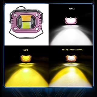 Motosiklet Çakar Modlu Lazer Led Sis Farı 1 ADET Çift Renk Beyaz Sarı Ultra Güçlü Sis Farı