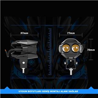 Motosiklet Çift Göz Led Lazer Sis Farı 1 ADET Delici Beyaz Sarı Çift Renk 12-80 Volt 