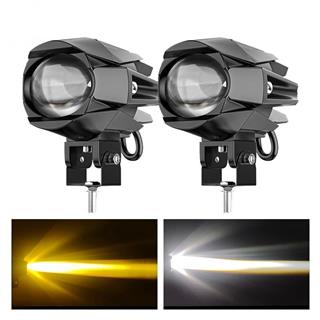 Motosiklet Led Lazer Sis Farı  Delici Modifiye Beyaz Sarı Çift Renk 12-80 Volt 