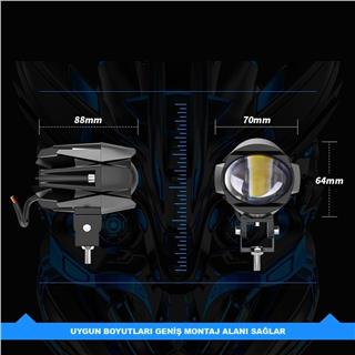 Motosiklet Led Lazer Sis Farı  Delici Modifiye Beyaz Sarı Çift Renk 12-80 Volt 