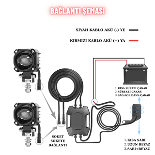 Motosiklet LED Sis Farı Seti Çift Renk Tüm Montaj Aparatları ve Kablo Set ile Kolay Montaj 12-24v 