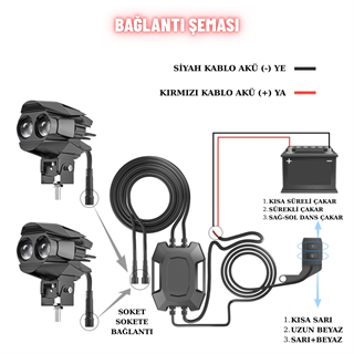 Motosiklet LED Sis Farı Seti Çift Renk Tüm Montaj Aparatları ve Kablo Set ile Kolay Montaj