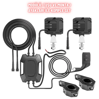 Motosiklet LED Sis Farı Seti Çift Renk Tüm Montaj Aparatları ve Kablo Set ile Kolay Montaj 12-24v 