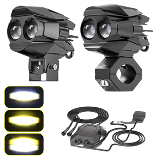 Motosiklet LED Sis Farı Seti Çift Renk Tüm Montaj Aparatları ve Kablo Set ile Kolay Montaj