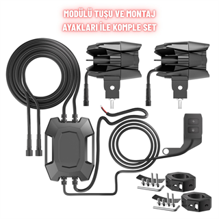 Motosiklet LED Sis Farı Seti Çift Renk Tüm Montaj Aparatları ve Kablo Set ile Kolay Montaj