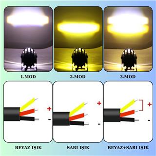 Motosiklet Scooter Mini Sis Farı Set Delici Işık Beyaz Sarı Metal Kasa 12V/24V Led Işık