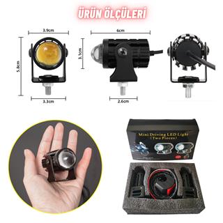 Motosiklet Scooter Mini Sis Farı Set Delici Işık Beyaz Sarı Metal Kasa 12V/24V Led Işık