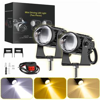 Motosiklet Scooter Mini Sis Farı Set Delici Işık Beyaz Sarı Metal Kasa 12V/24V Led Işık