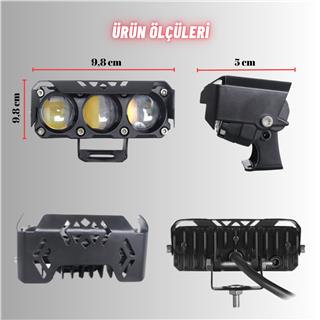 Motosiklet Scooter Sis Farı 3 Mod Beyaz Sarı Metal Kasa 12V/24V Led Işık