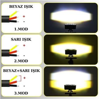 Motosiklet Scooter Sis Farı 3 Mod Beyaz Sarı Metal Kasa 12V/24V Led Işık