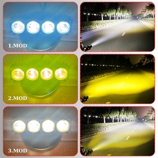 Motosiklet Scooter Sis Farı 3 Mod Delici Işık Beyaz Sarı Metal Kasa 12V/24V Led Işık 1 ADET