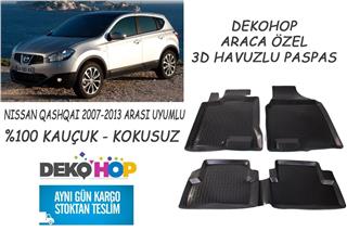 NISSAN QASHQAI 2007-2013 ARASI Oto Paspas Araca Özel 3D Havuzlu Kauçuk