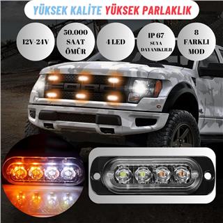 Off Road Arazi Aracı Kamyon Kasa Dorse 12-24V 4 Led 8 Mod İkaz Ve Sinyal Lambası 