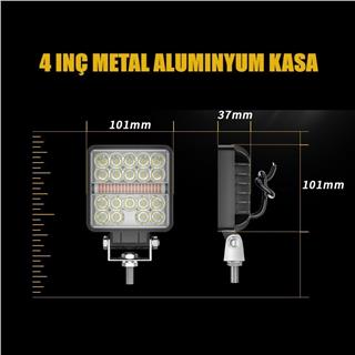 Off Road Çakarlı DRL Gündüz Led Kare Çalışma Lambası Traktör Tekne Tır Kamyon ATV Spot Sis Farı