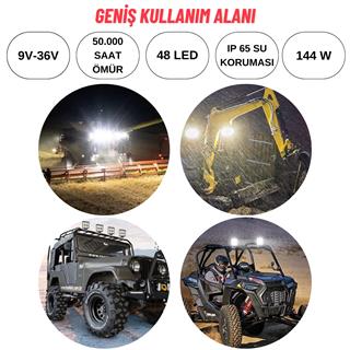 Off Road Geniş Açı 4 inç 48 Led 144 WATT  İş Makinesi Kamyon Traktör Projektör Çalışma Sis Lambası 1