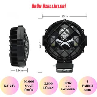 Off Road Kafesli Skull Animasyon Delici Spot Led Sis Farı Ve Çalışma Lambası 12-24 V Uyumlu 