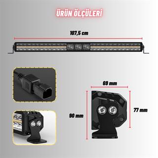 Off-Road Premium Tavan LED Bar 105 CM  Beyaz Işık Projektör DRL Gündüz Led Metal Gövde 12-24V