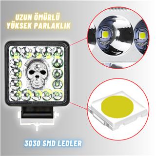 Off Road RGB Kare Skull Tasarım Traktör Tır Kamyon Çakarlı Çalışma Lambası Ve Sis Farı 12-24V 7 Modlu Işık Tasarım