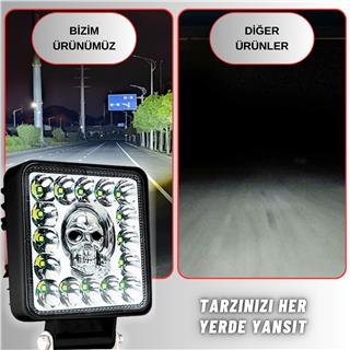 Off Road RGB Kare Skull Tasarım Traktör Tır Kamyon Çakarlı Çalışma Lambası Ve Sis Farı 12-24V 7 Modlu Işık Tasarım