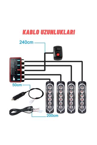 Off Road SUV Pick-up İş Makinası Led İkaz Sinyal Çakar Lamba Seti Beyaz Sarı 18 Mod Led Işık Seti