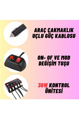 Off Road SUV Pick-up İş Makinası Led İkaz Sinyal Çakar Lamba Seti Beyaz Sarı 18 Mod Led Işık Seti