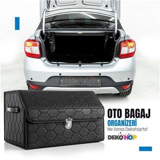 Oto Bagaj Organizeri Kapitone Araç Deri Bagaj Kutu Çanta 48,5x31x28 CM